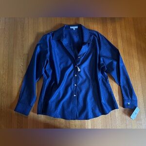 Vtg Foxcroft 100% Cotton Speckled Cobalt Blue Button Up, Size 18W, NWT